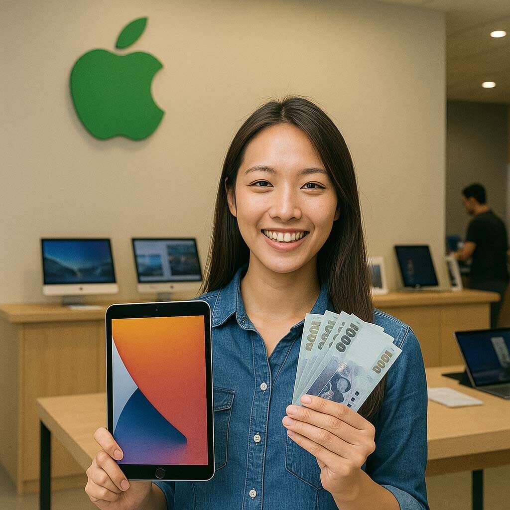 顧客在青蘋果3C門市回收平板成功換現金｜店內實景合成